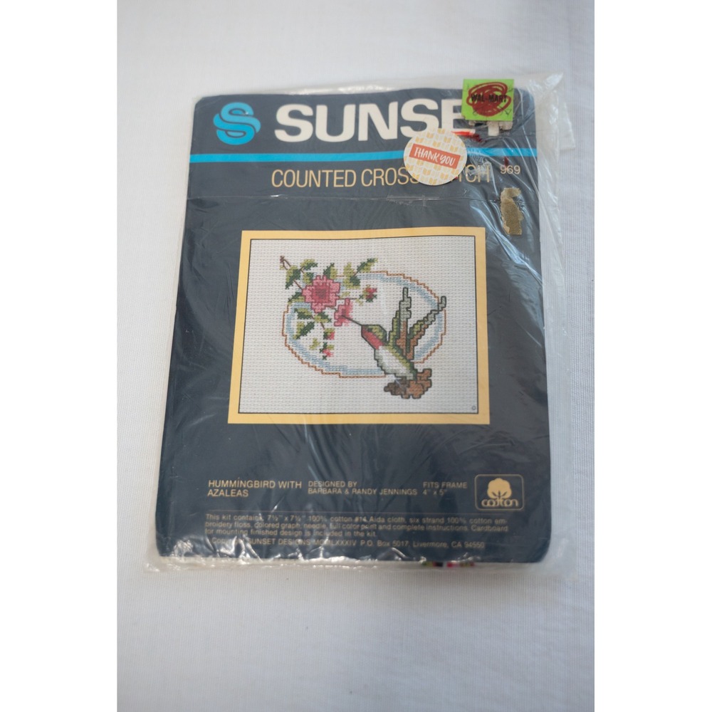 Sunset Cross Stitch Kit New Hummingbird Azaleas Vintage 1984 969